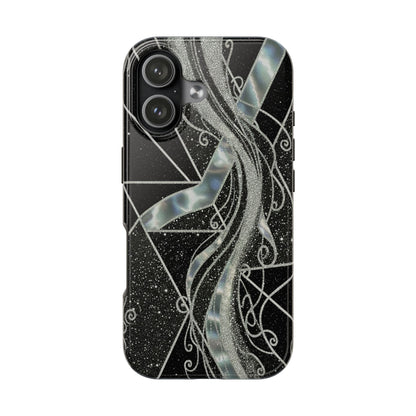 Geometry Tough Phone Case — Iridescent Ribbon on Black Celestial Background