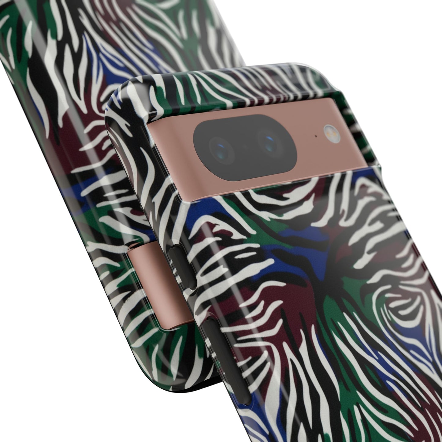 Zebra Camo Tough Phone Case – Green & Blue Animal Print Protective Cover