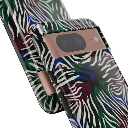 Zebra Camo Tough Phone Case – Green & Blue Animal Print Protective Cover