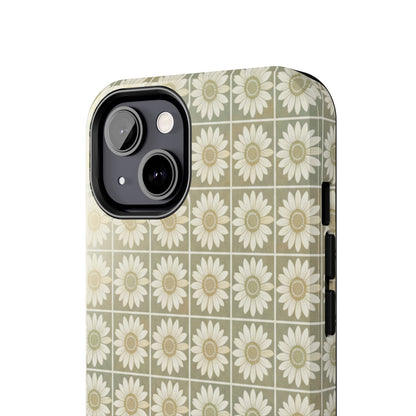 Daisy Tile Tough Phone Case — Retro Floral Protective Phone Cover