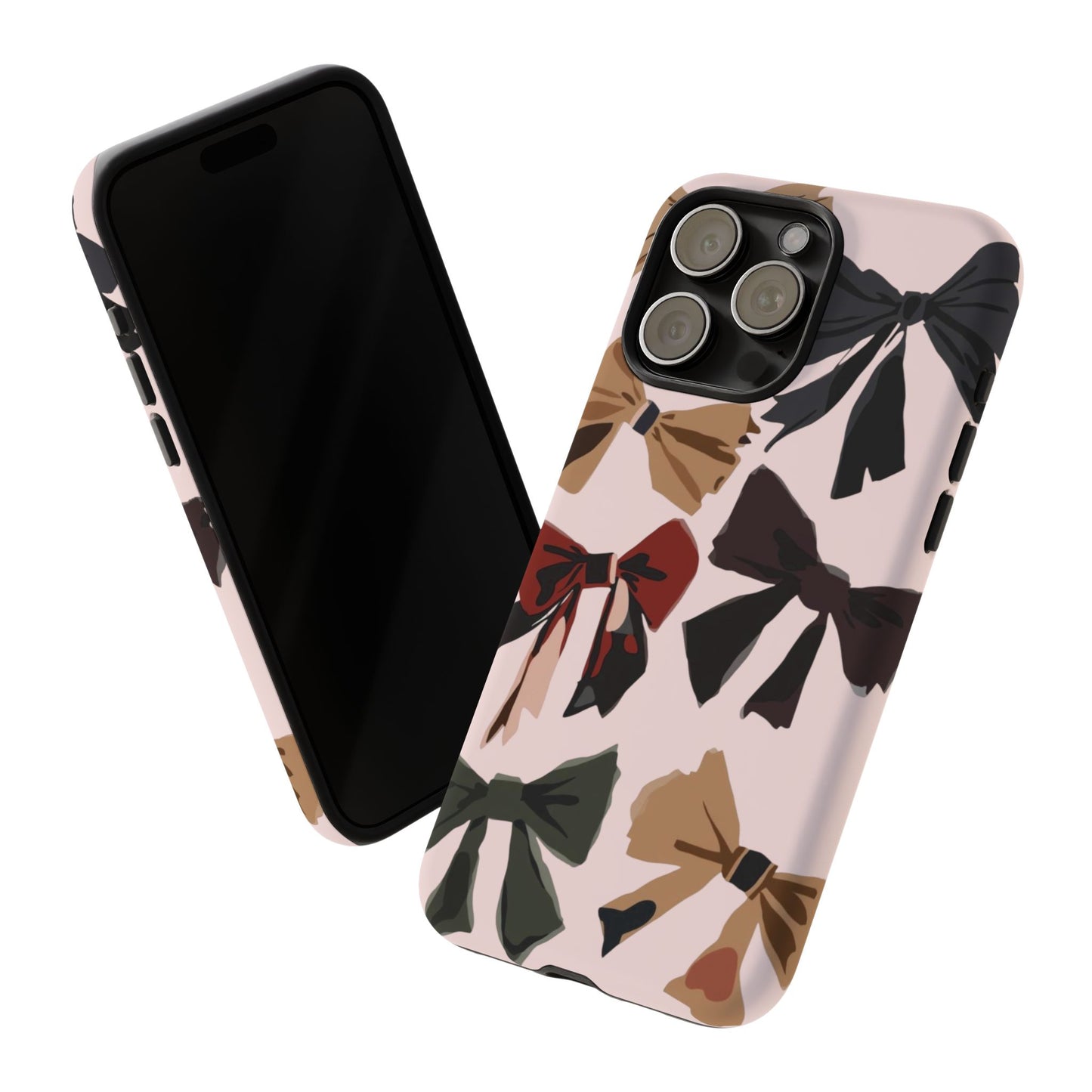 Bow Pattern Phone Case - Pink, Brown & Black Bows Protective Cover