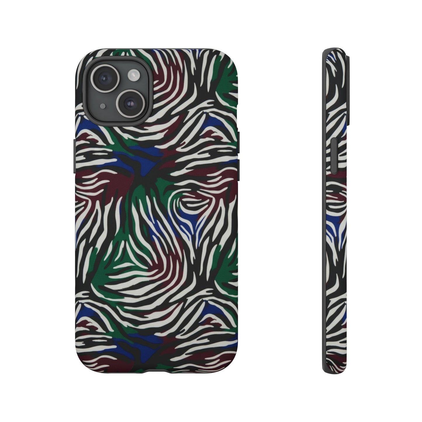 Zebra Camo Tough Phone Case – Green & Blue Animal Print Protective Cover