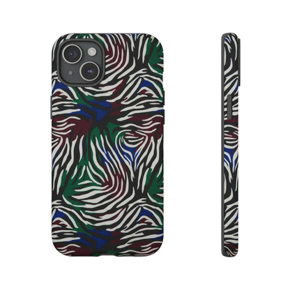 Zebra Camo Tough Phone Case – Green & Blue Animal Print Protective Cover