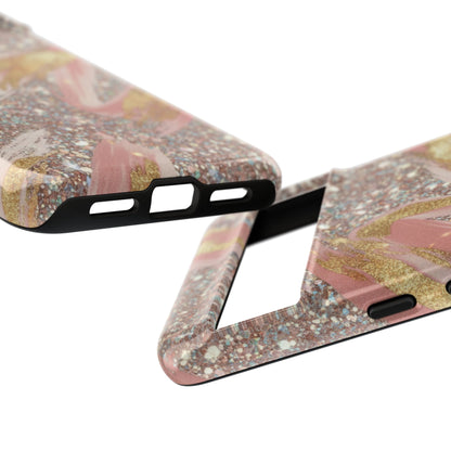 Glitter Blush Marble Phone Case — Pink Gold Swirl Tough Case