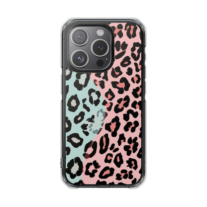 Clear Magnetic Phone Case — Pink & Mint Leopard Print