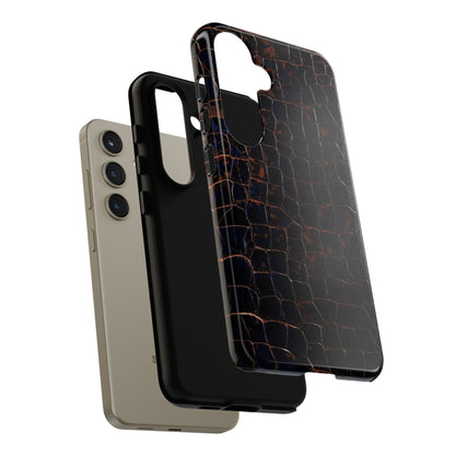 Croc-Embossed Tough Phone Case — Shockproof Black Alligator Texture