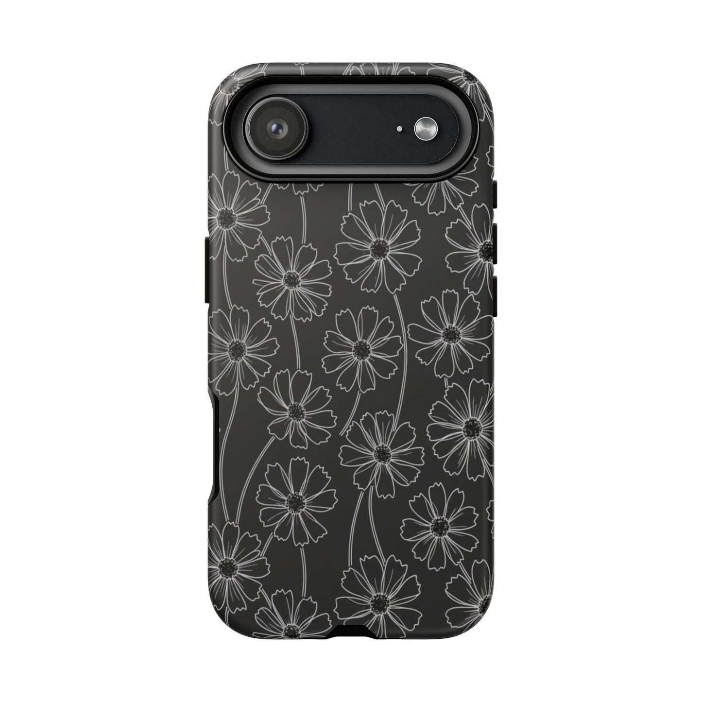 Floral Doodle Tough Phone Case — Black & Gray Daisy Pattern