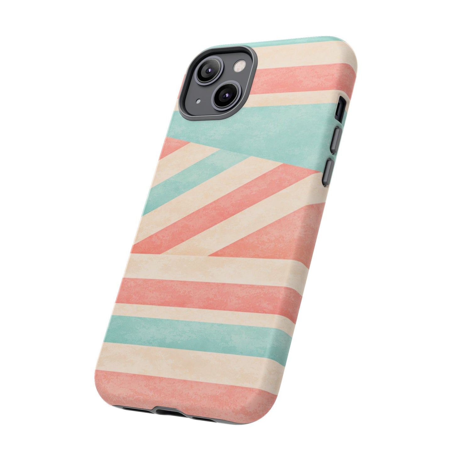 Pastel Stripes Tough Phone Case – Retro Coral & Teal Protective Cover