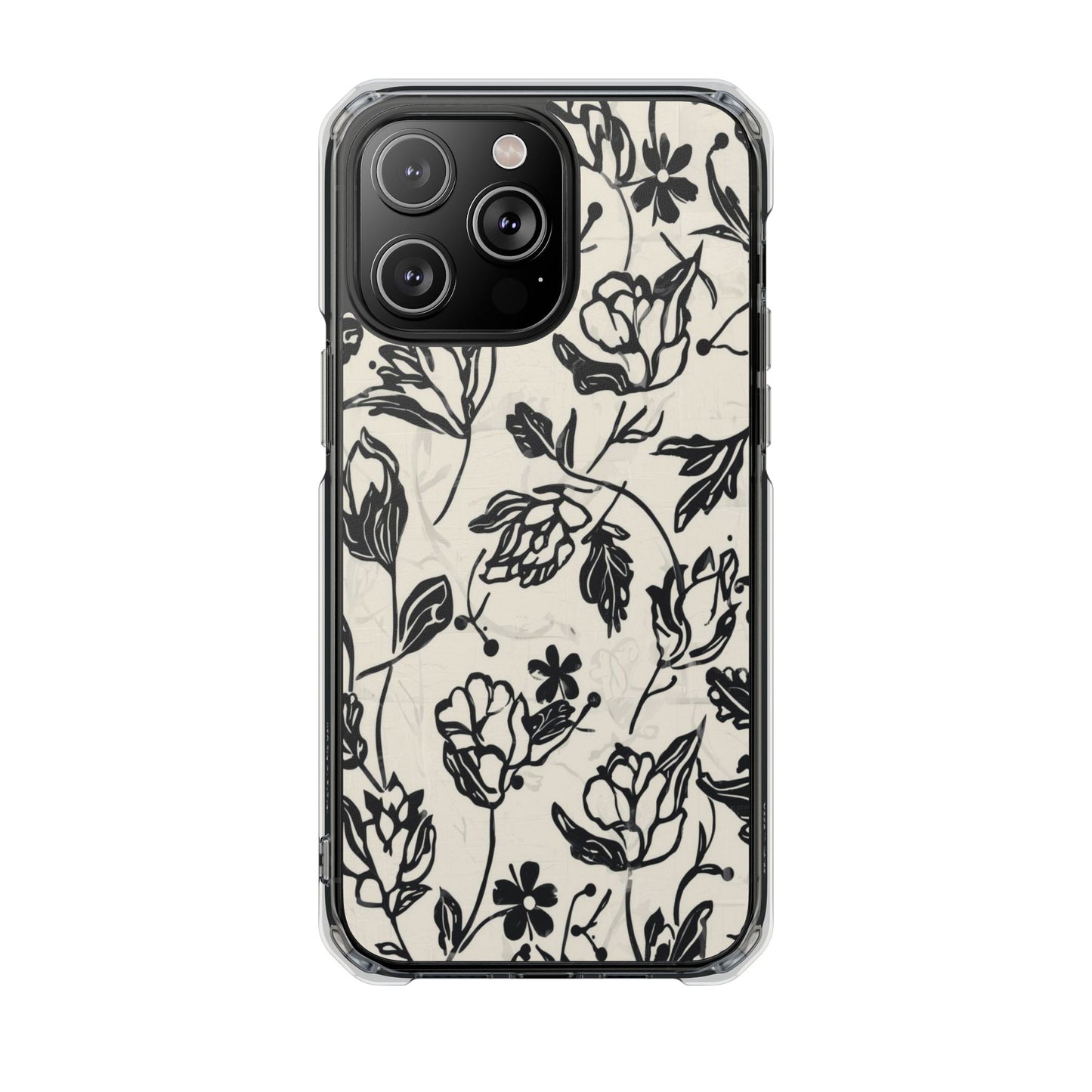 Floral Clear Magnetic Phone Case — Black Sketch Roses
