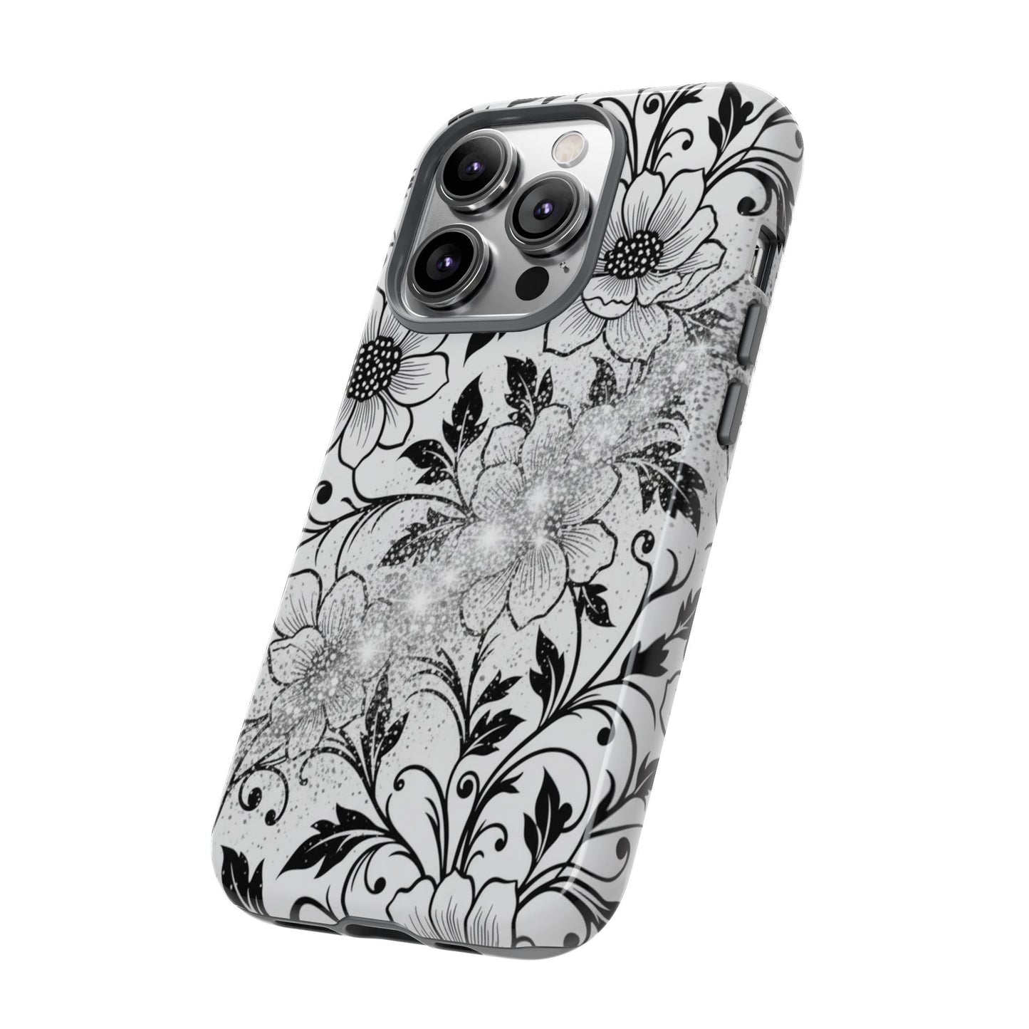 Floral Lace Phone Case — Black & White Vintage Flower Protective Case