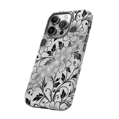 Floral Lace Phone Case — Black & White Vintage Flower Protective Case