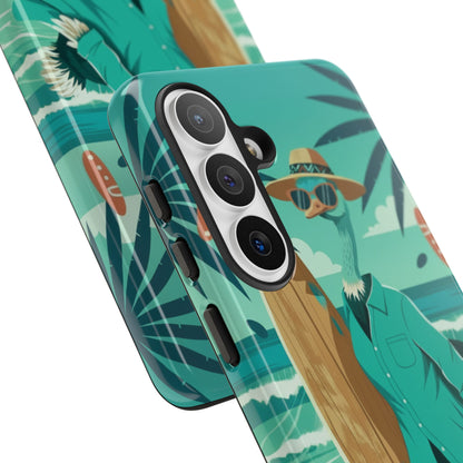 Phone Case — Retro Dressed Seagull Surfing Beach Illustration