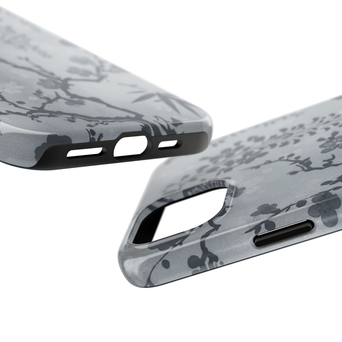 Tough Phone Case — Gray Cherry Blossom Ink Floral Design