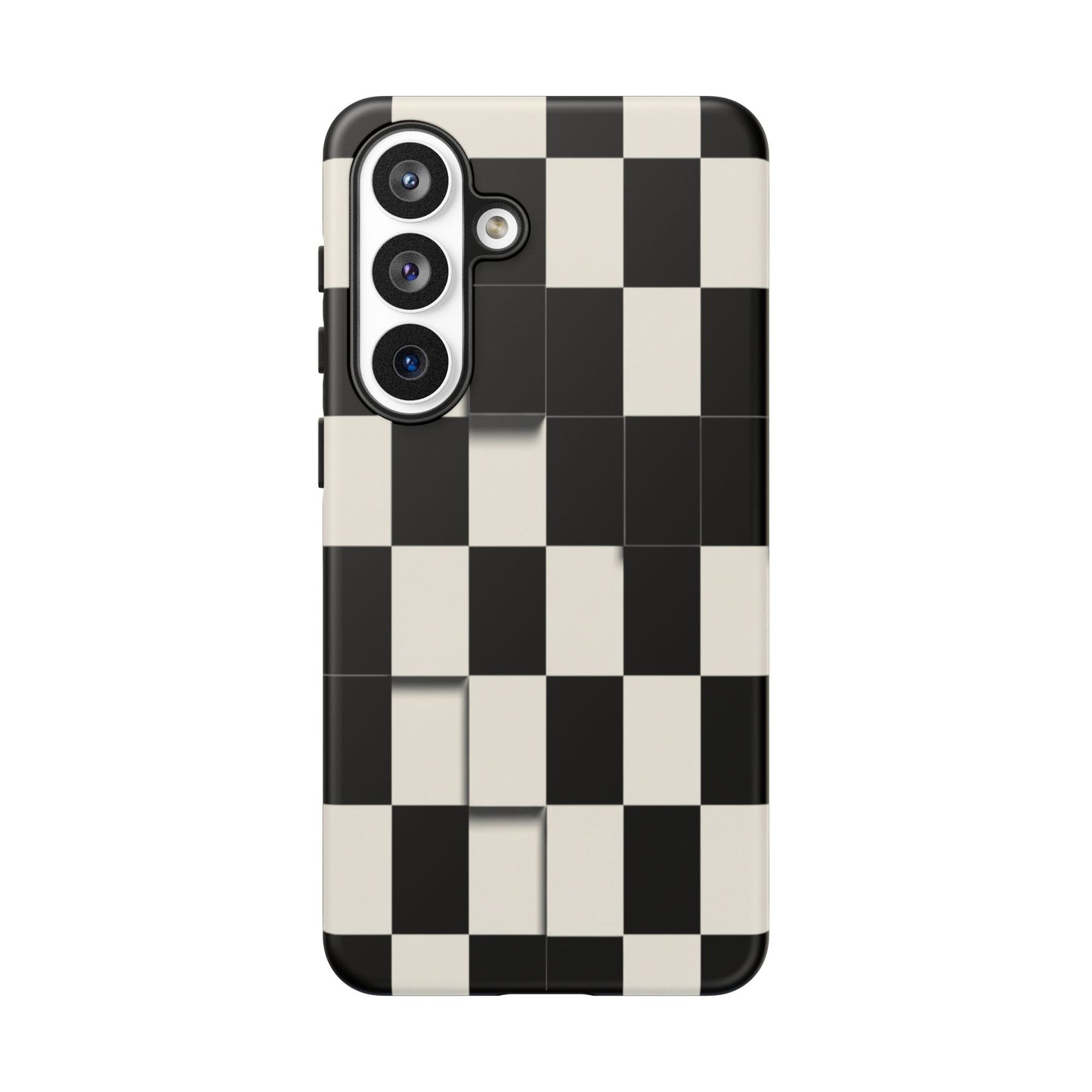 Checkerboard Tough Phone Case — Classic Black & Cream Grid Protective Cover