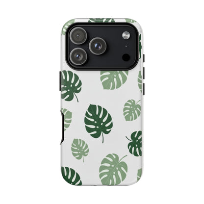 Monstera Leaf Tough Phone Case – Tropical Green Palm Pattern Protective Cover