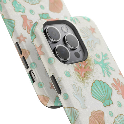 Sea Shells Magnetic Impact Phone Case — Pastel Coral & Teal Beach Design