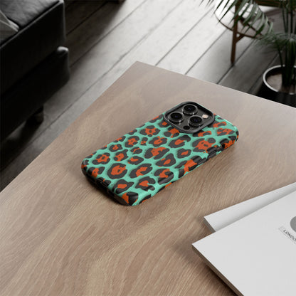 Teal & Rust Leopard Phone Case — Tough Protective Animal Print