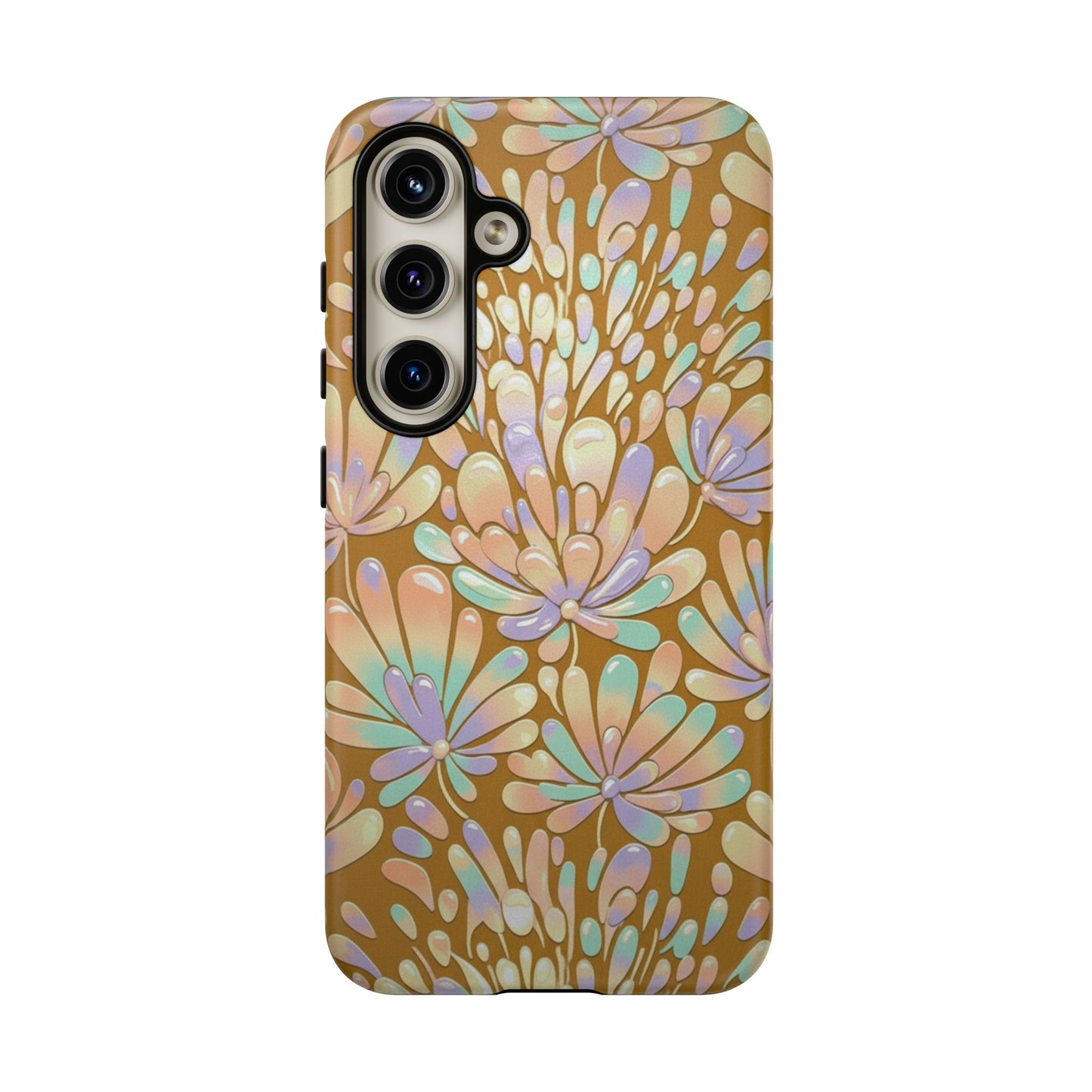 Floral Burst Tough Phone Case – Gold Pastel Botanical Protection