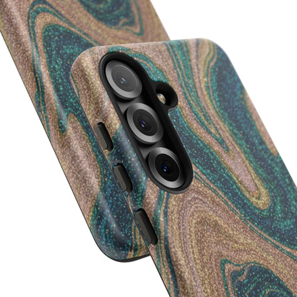 Marbled Teal & Gold Phone Case — Glitter Swirl Tough Case