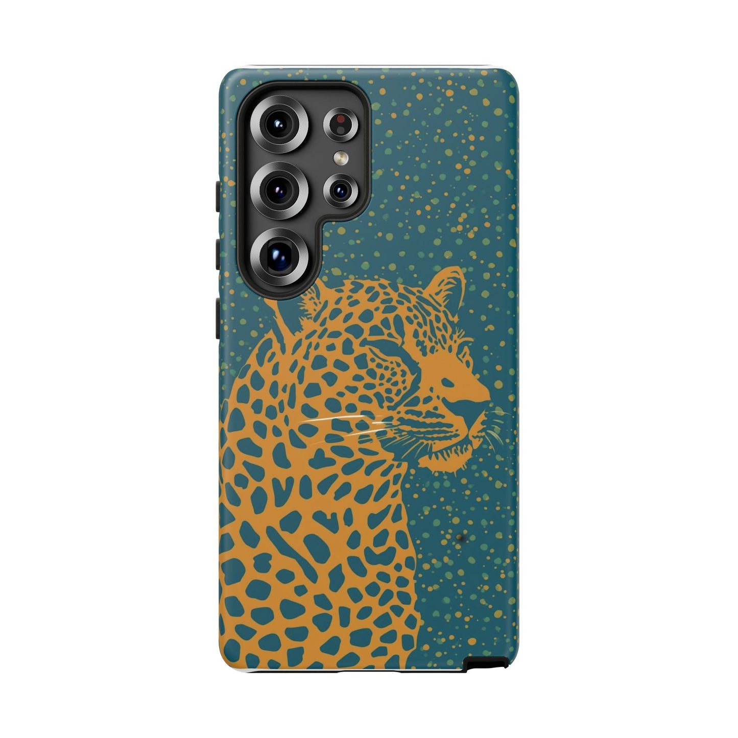 Leopard Spotlight Phone Case — Teal Gold Animal Print Protective Cover