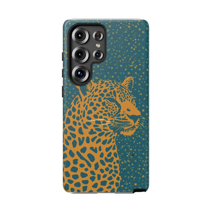 Leopard Spotlight Phone Case — Teal Gold Animal Print Protective Cover