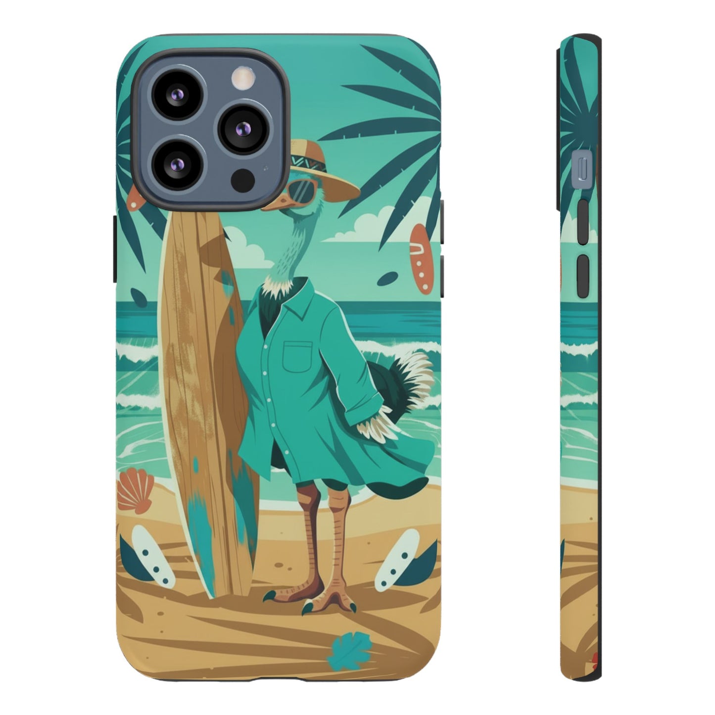 Phone Case — Retro Dressed Seagull Surfing Beach Illustration