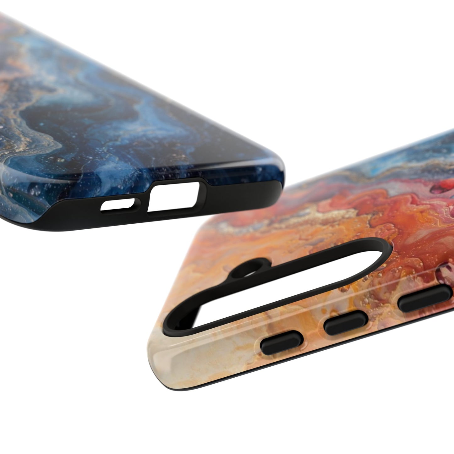 Marbled Galaxy Tough Phone Case — Abstract Blue & Coral Protective Cover