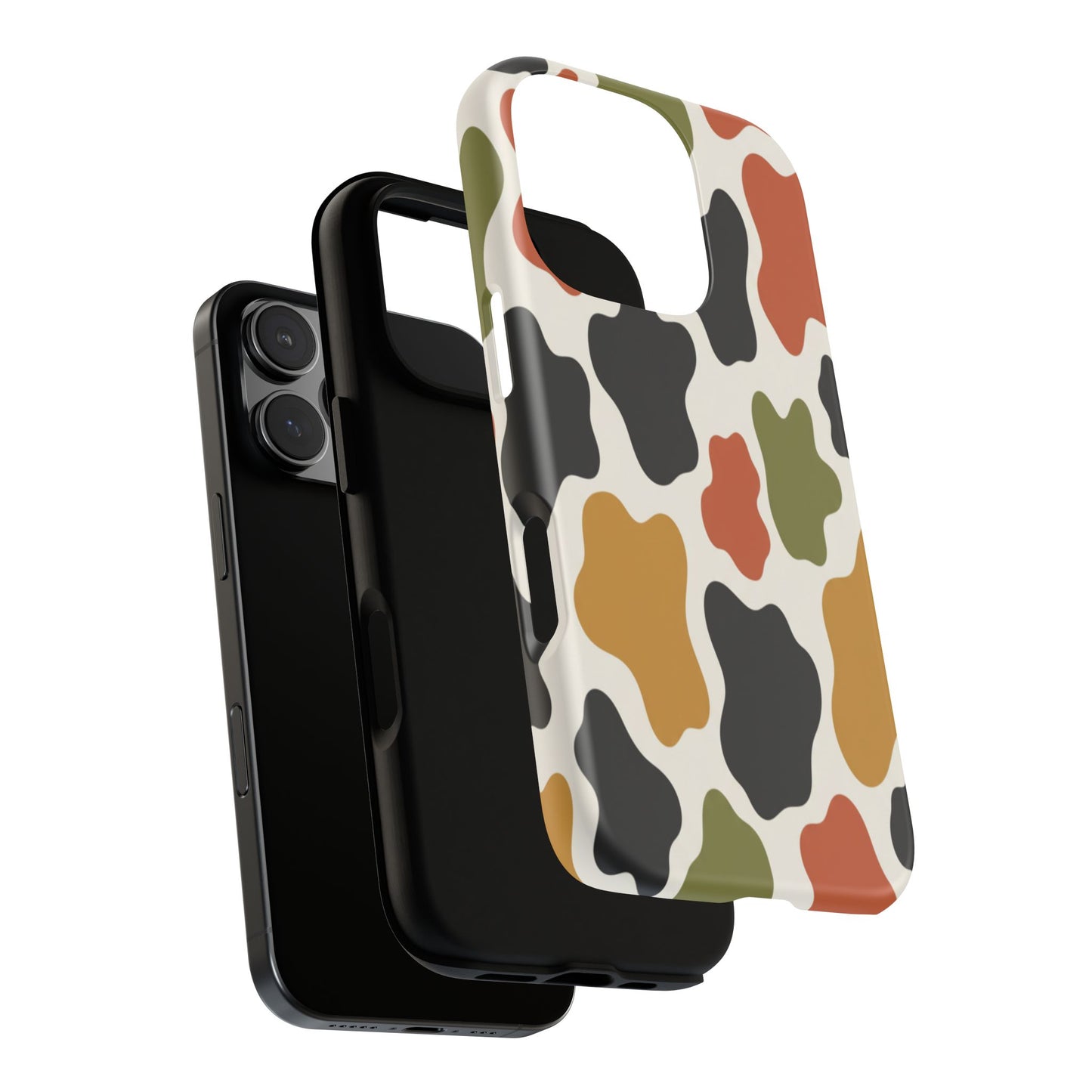 Camouflage Pattern Tough Phone Case – Retro Olive, Rust & Mustard Protective Cover