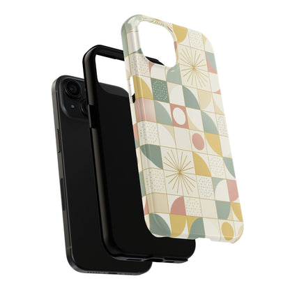 Retro Geometric Tough Phone Case — Pastel Midcentury Pattern