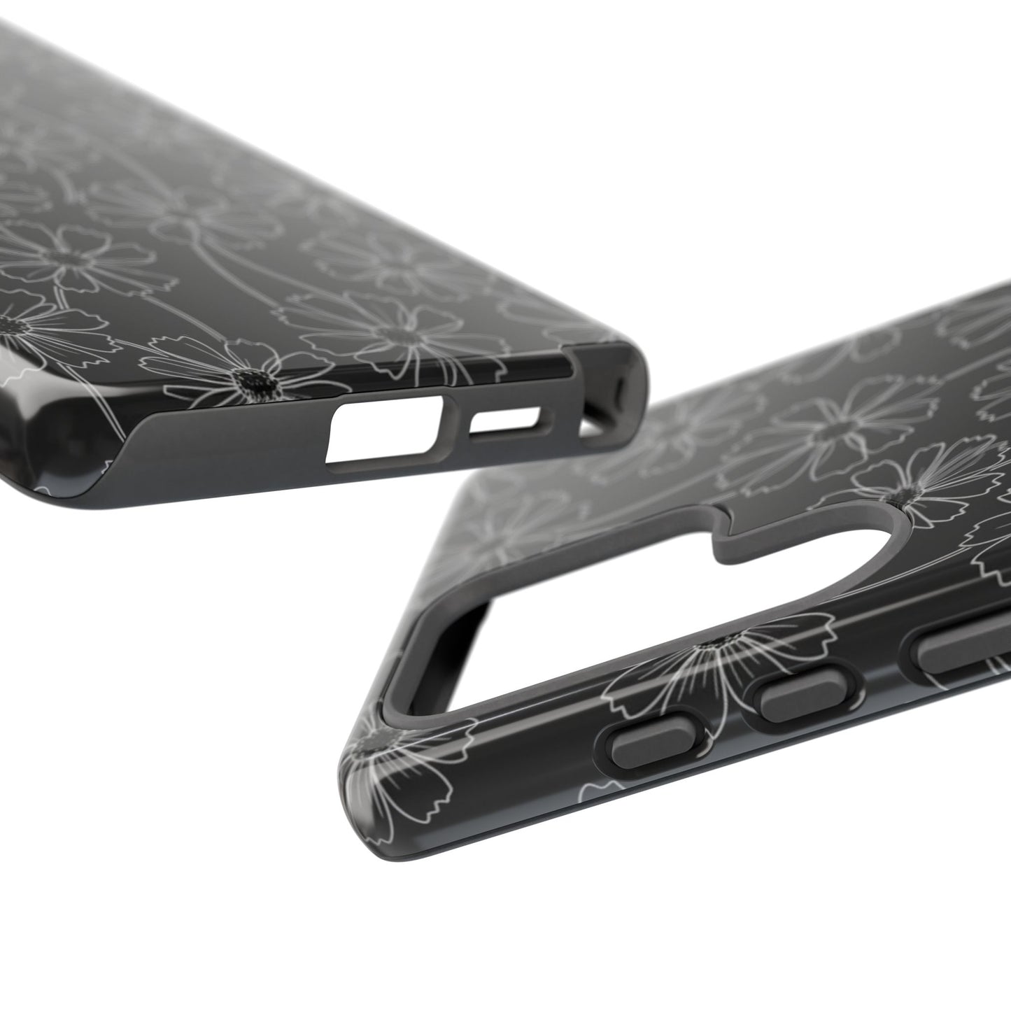 Floral Doodle Tough Phone Case — Black & Gray Daisy Pattern