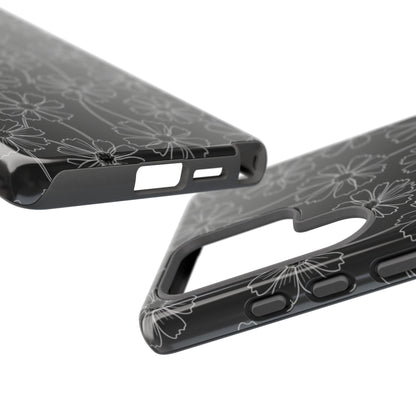 Floral Doodle Tough Phone Case — Black & Gray Daisy Pattern