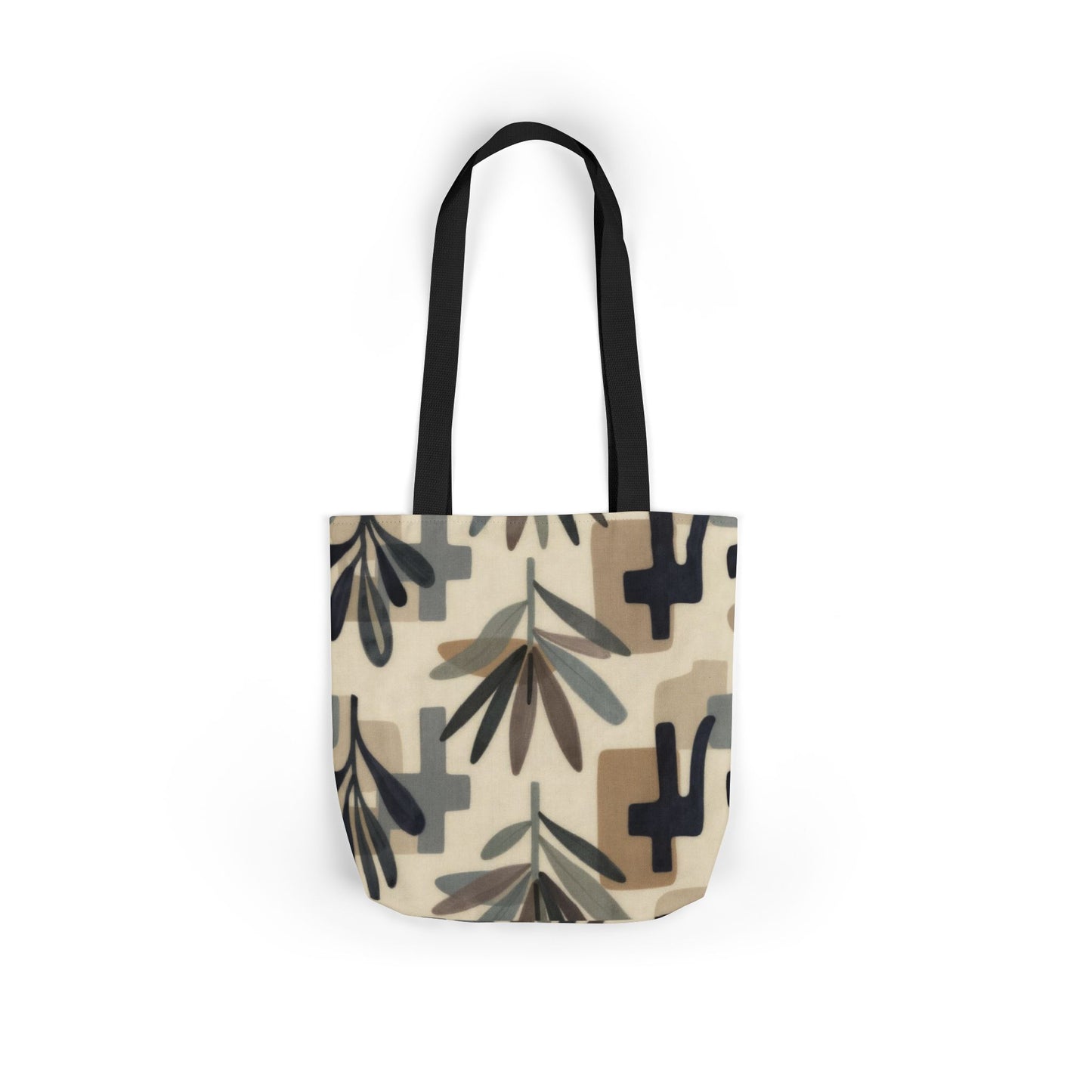 Mid-Century Floral Canvas Tote — Neutral Botanical Pattern Tote Bag
