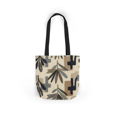 Mid-Century Floral Canvas Tote — Neutral Botanical Pattern Tote Bag