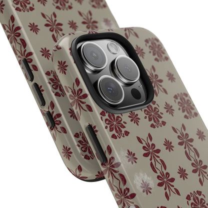 Tough Phone Case — Vintage Red Floral Pattern Protective Cover