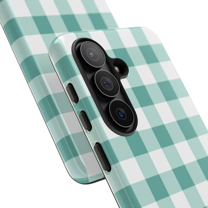 Mint Green Buffalo Check Tough Phone Case — Durable Plaid Protective Cover