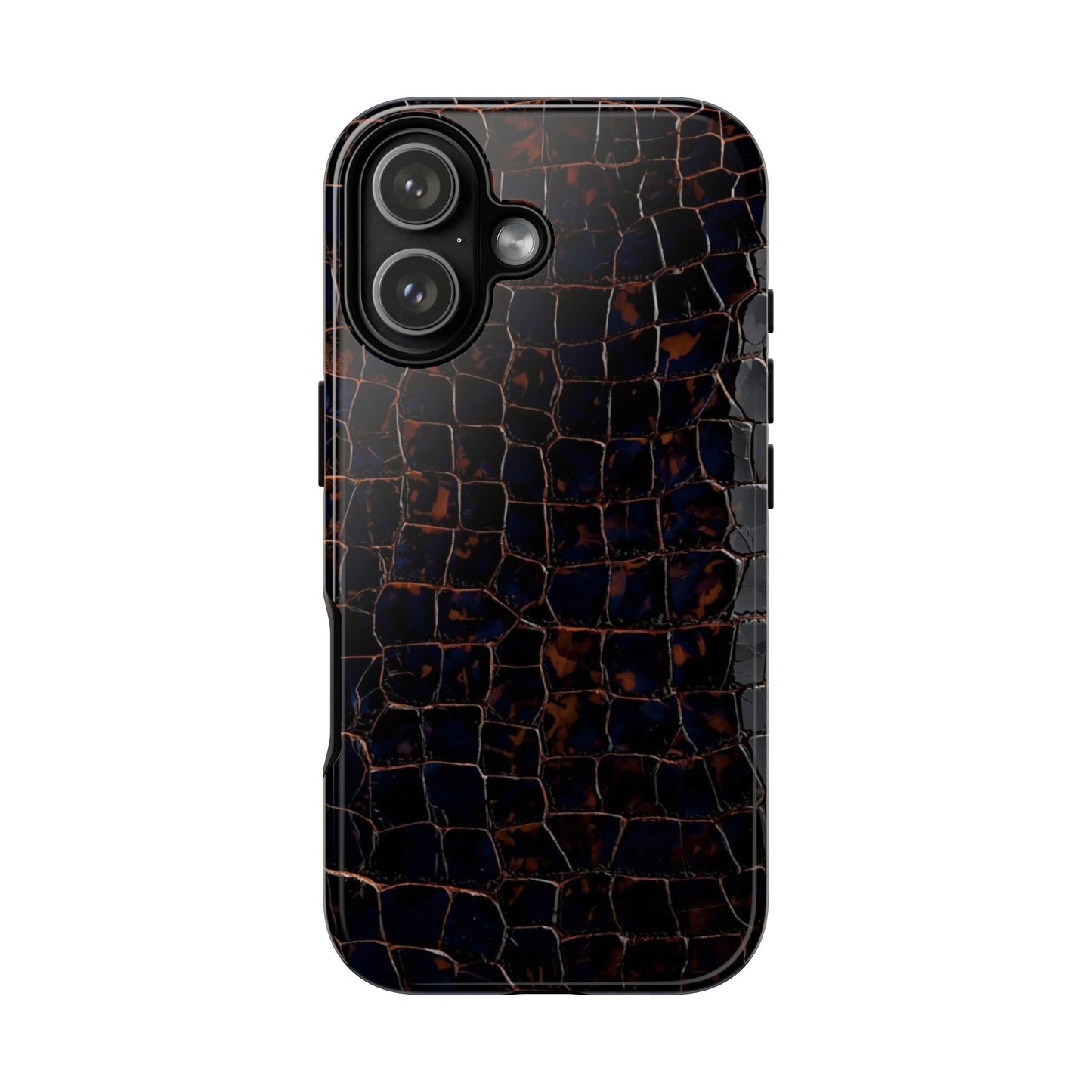 Croc-Embossed Tough Phone Case — Shockproof Black Alligator Texture