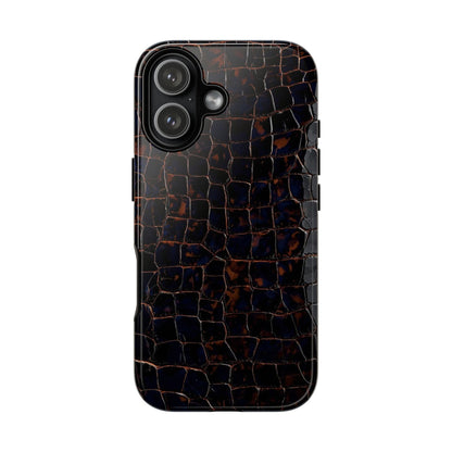 Croc-Embossed Tough Phone Case — Shockproof Black Alligator Texture