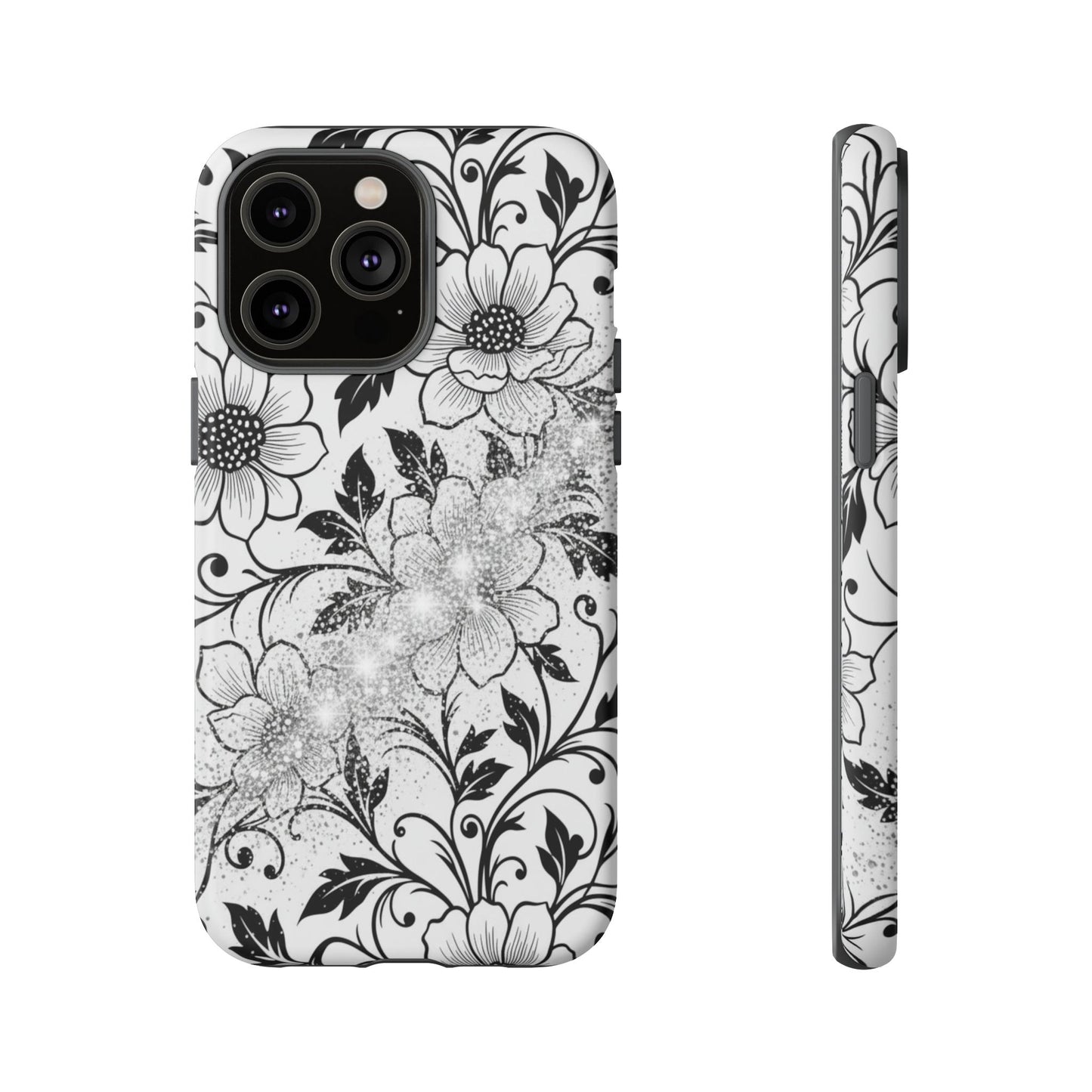 Floral Lace Phone Case — Black & White Vintage Flower Protective Case