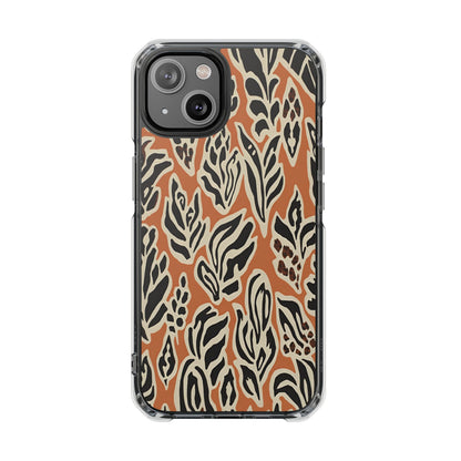 Clear Magnetic Phone Case — Earthy Abstract Leaf Pattern