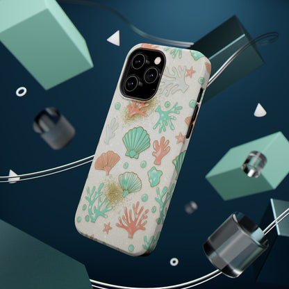 Sea Shells Magnetic Impact Phone Case — Pastel Coral & Teal Beach Design