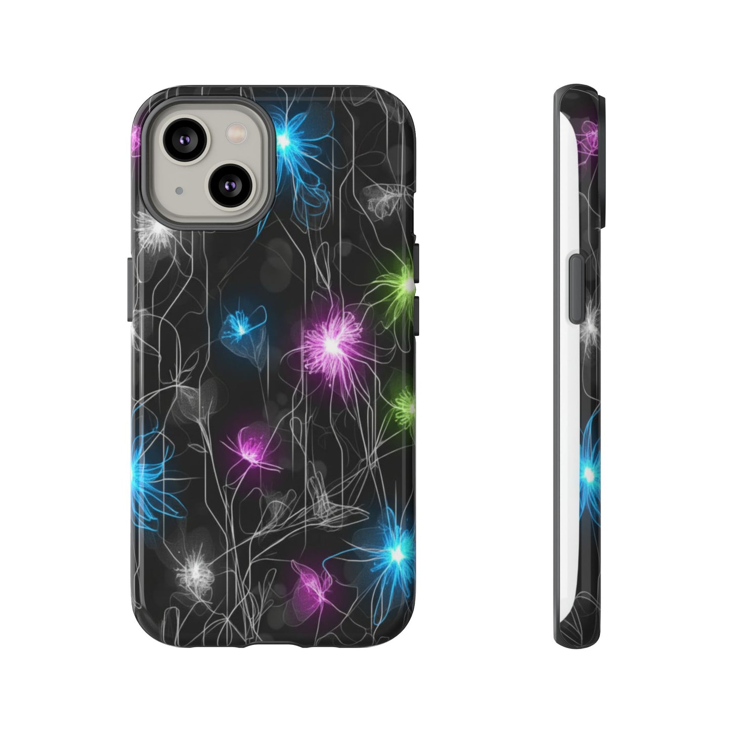 Neon Floral Tough Phone Case — Glow Flower Protective iPhone Cover