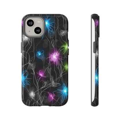 Neon Floral Tough Phone Case — Glow Flower Protective iPhone Cover