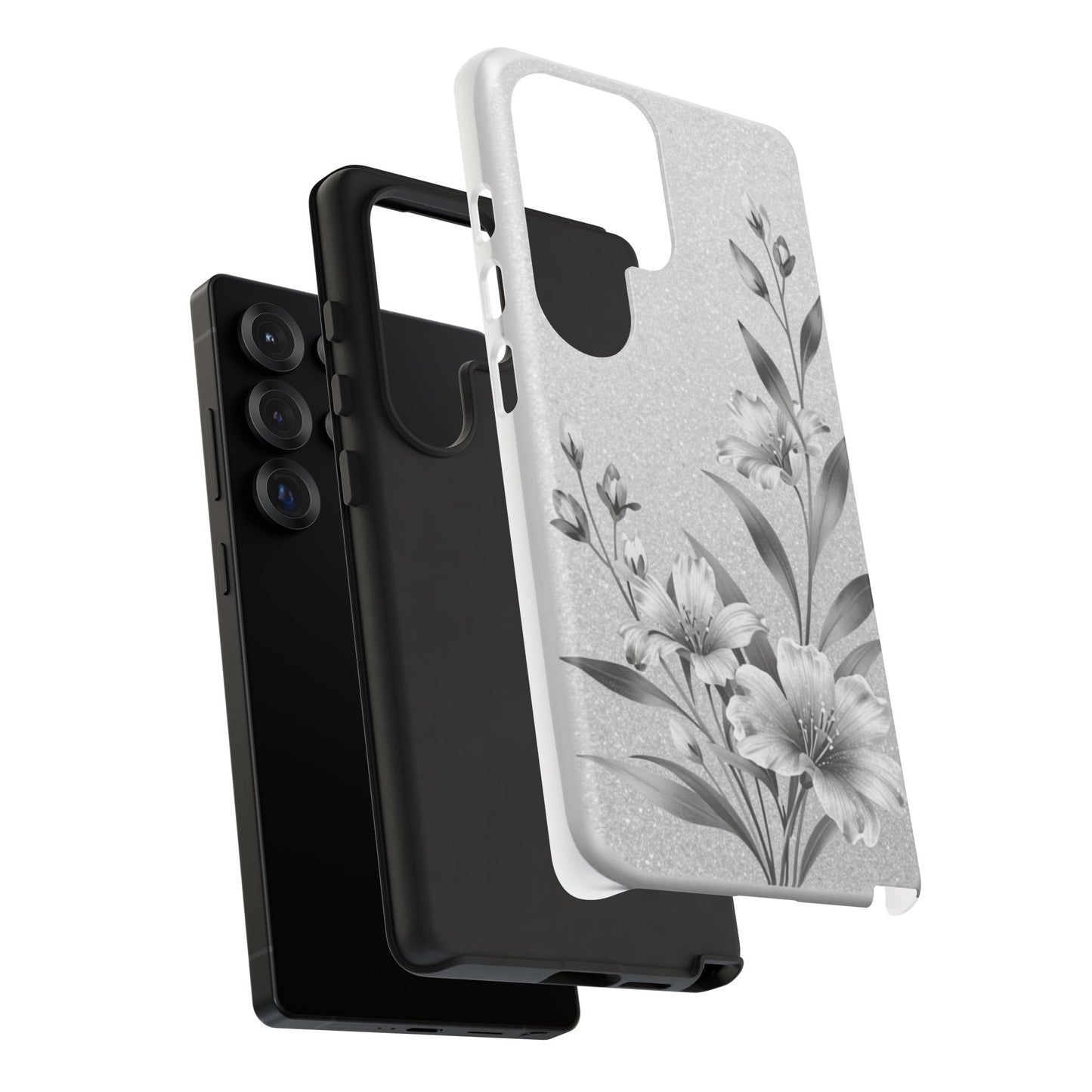 Floral Monochrome Phone Case — Elegant Black & White Lily Design