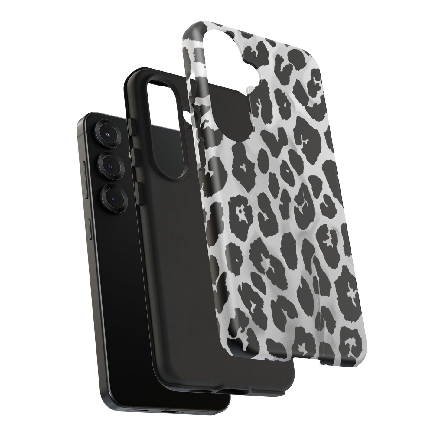 Leopard Print Tough Phone Case – Black & White Animal Pattern Protective Cover