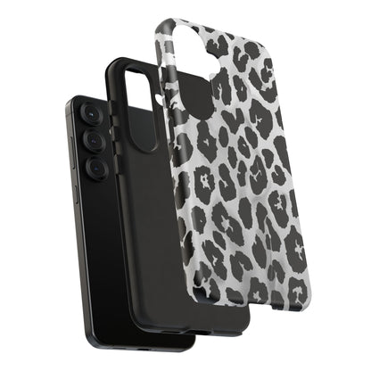 Leopard Print Tough Phone Case – Black & White Animal Pattern Protective Cover