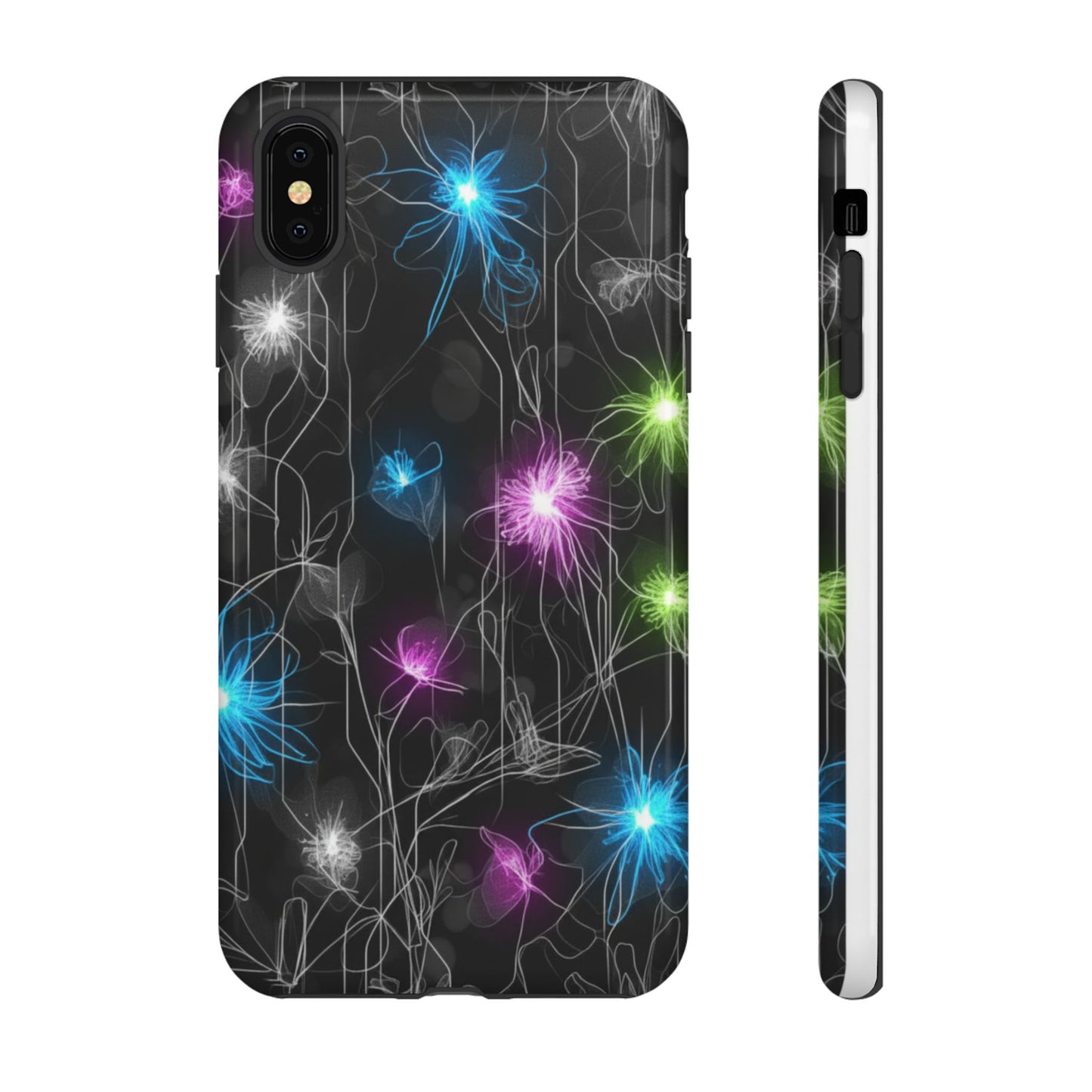 Neon Floral Tough Phone Case — Glow Flower Protective iPhone Cover