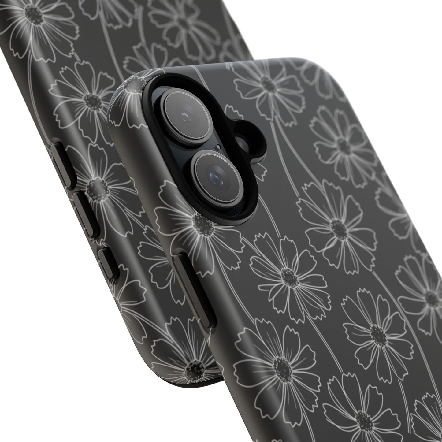 Floral Doodle Tough Phone Case — Black & Gray Daisy Pattern