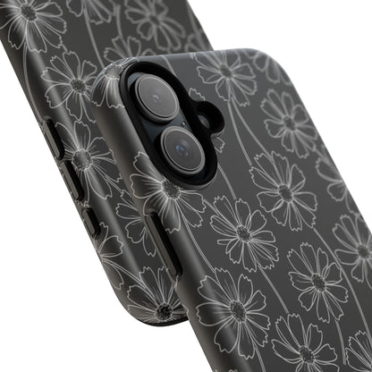 Floral Doodle Tough Phone Case — Black & Gray Daisy Pattern