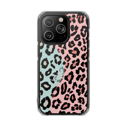 Clear Magnetic Phone Case — Pink & Mint Leopard Print