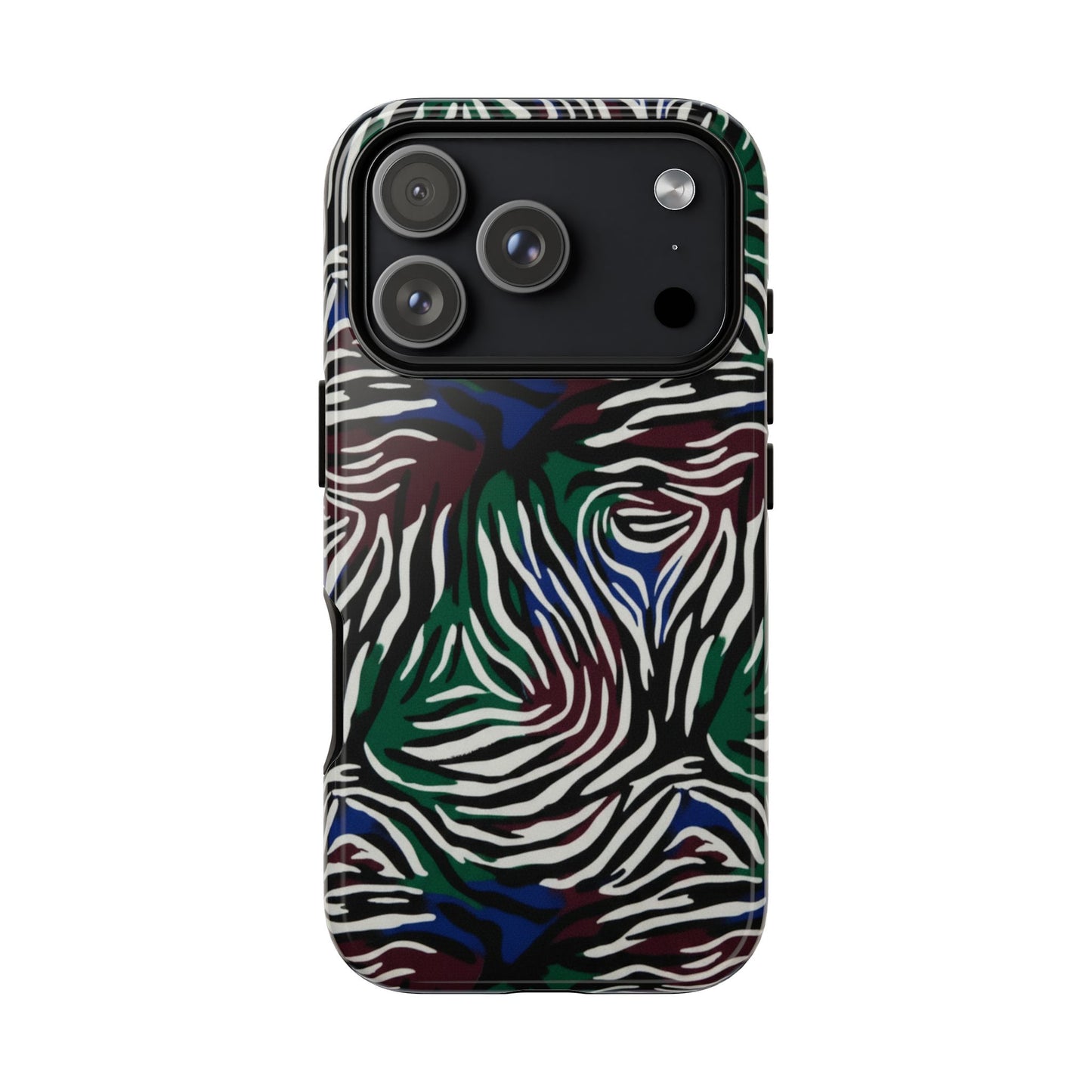 Zebra Camo Tough Phone Case – Green & Blue Animal Print Protective Cover